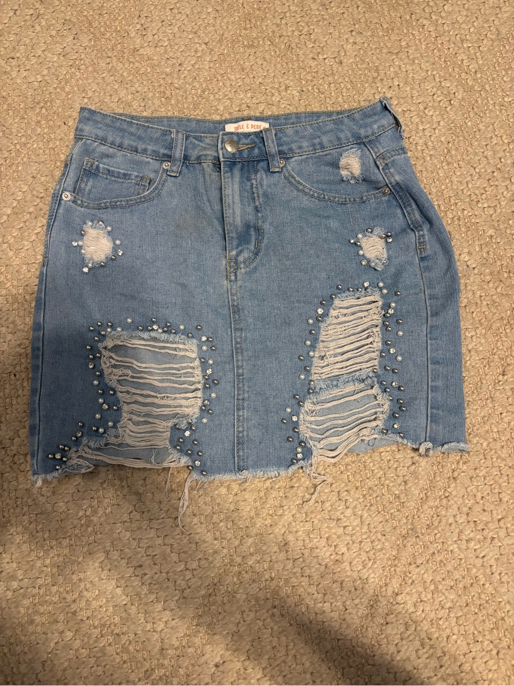Women’s Mele E Pere Embellished Distressed Denim Skirt - Size Medium